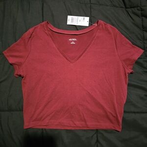Wild Fable Burgundy V-Neck Crop Top